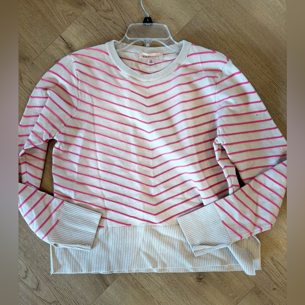 Philosophy Cream and Pink Striped Sweater Sz L - Picture 4 of 6